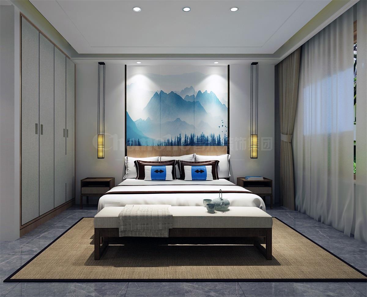 主臥貫穿、白色、灰色，加小許黑色融合的暖色調(diào)讓詩意棲居，少幾分濃墨重彩，多幾分雅致清寧，并在此感悟生命的智慧。內(nèi)心的平靜才能感悟到生活的大美，美不是符號，是一種心境，一份怡然，更是一份禪動。